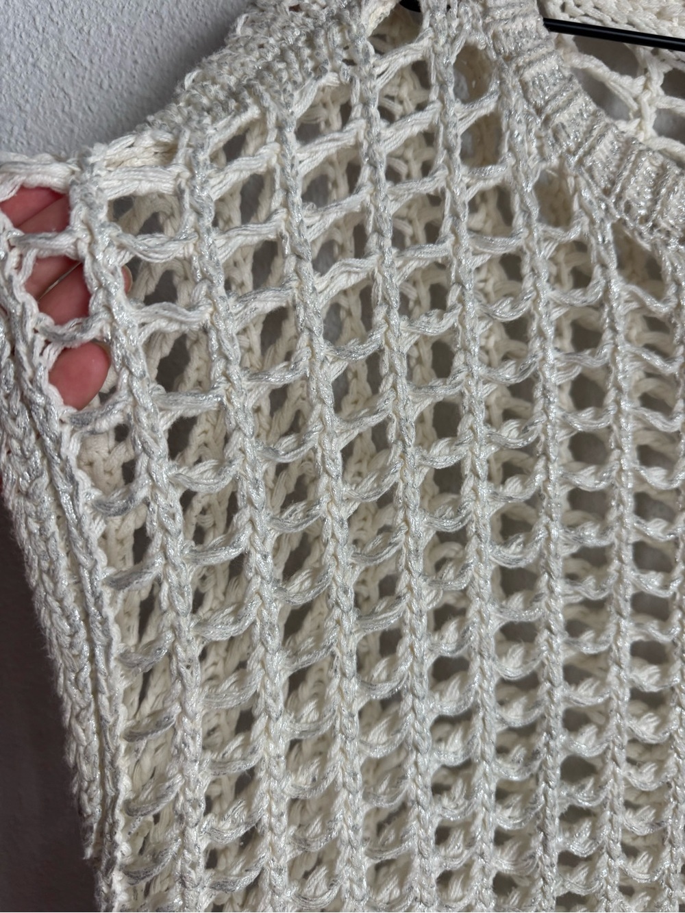 Open Knit Cream Crochet Sleeveless Top - Picture 2 of 6